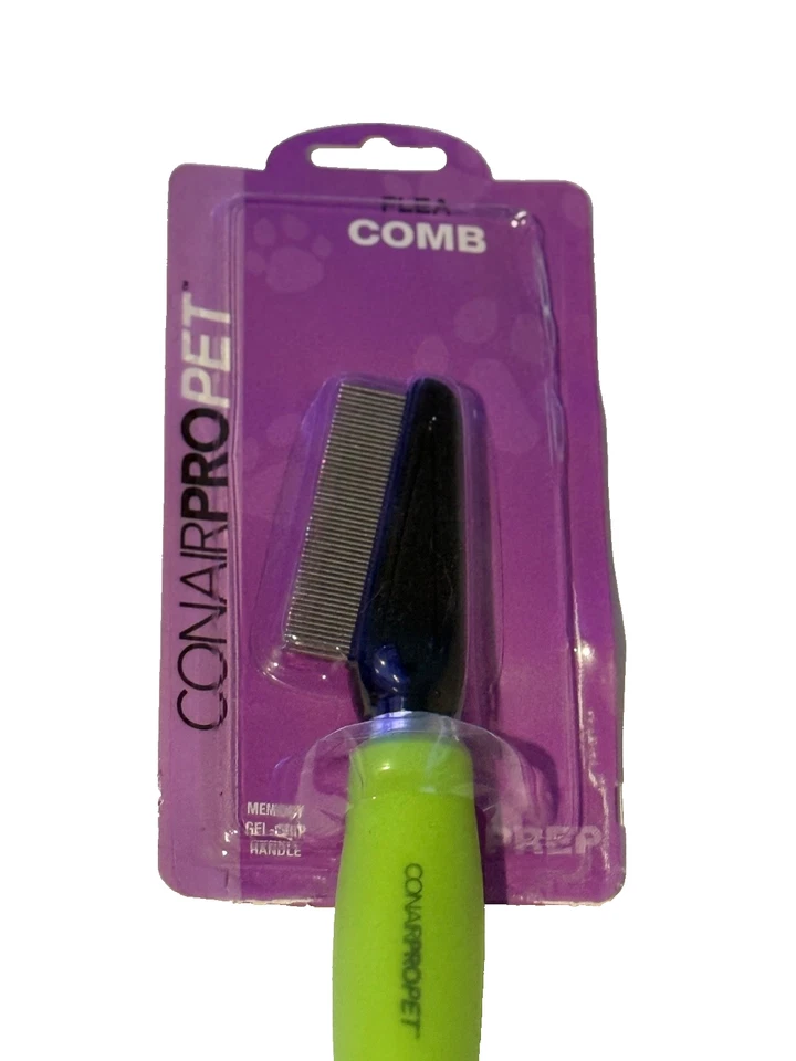 Peine antipulgas CONAIRPRO PET mango de agarre de gel verde dientes finos de acero inoxidable Foto 3 de 4