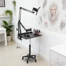 Black Salon Rolling Workstation With Led Light Adjustable Height Workstation
