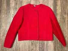 Vintage Lands End Womens Jacket 12 Petite Red 100 Wool Blazer Long Sleeve