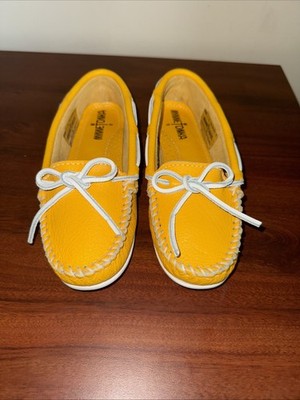 Rare Minnetonka 615S SZ 5 Yellow Moccasins Boat Driver Moc Hard Sole Very Good