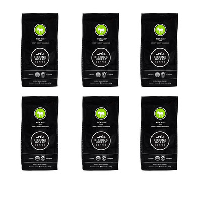Coffee Kick Ass Dark Roast Whole Bean 6-Pack 10oz Organic Fairtrade