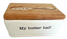 MUD PIE HOME CIRCA "My Butter Half" SERVING DISH W/LID & SPREADER 3 PC SET (41)
