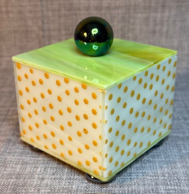 Mark Lewanski Art Glass Box Guy Square Trinket Jewelry Box Inside Mirror  2007