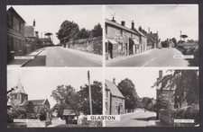 VINTAGE RPPC POSTCARD MULTIVIEW OF GLASTON INCLUDING MAIN ROAD & GLASTON CHURCH