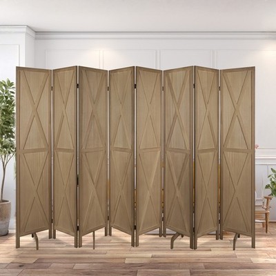 8 Panel Wood Room Dividers Folding Privacy Screens Wall Freestanding Brown