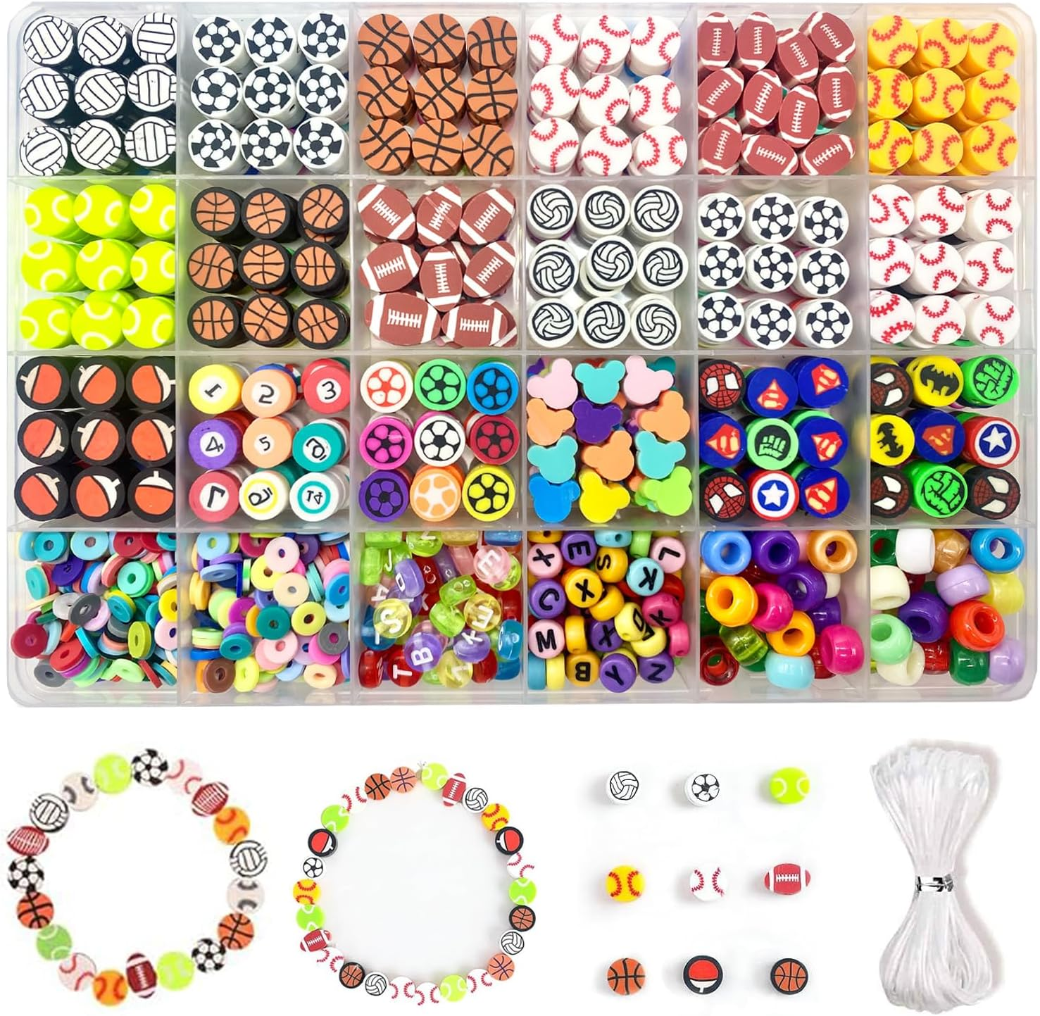 1000PCS Polymer Clay Beads Kit for DIY Bracelets - 24 Fun Sports Styles