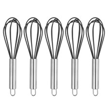 5Pcs Silicone Whisk 8" Kitchen Whisk Wire Whisks Beater Black