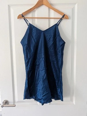 Vintage Deep Navy Blue Satin Silk Lingerie Slip Mini Dress/top - Image 1 of 4
