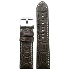 Genuine Crocodile Skin Watch Band  Padded  Matte  Dark Brown  White Stitch