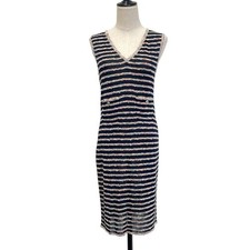 CHANEL V Neck Sleeveless Tweed Dress Chest 39cm Size 40 Navy Multicolor