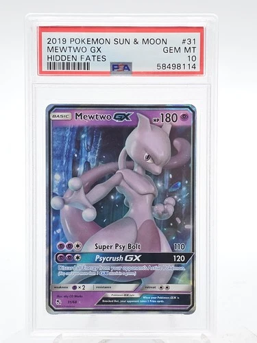 MEWTWO GX 2019 POKEMON HIDDEN FATES ULTRA RARE #31 PSA 10 Q1345