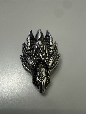 Dragon Head Pendant Stainless Steel Dark Metal Tone 24 Inch Chain Viking Gift