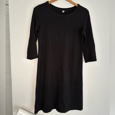 Uniqlo Black Rayon Stretchy Pullon Dress Minimalist Basic 3/4 Sleeve Capsule