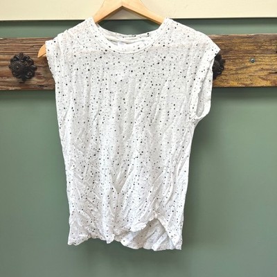 IRO Jeans Holly White Black Splatter 100% Linen Muscle Tee Tank Top XS