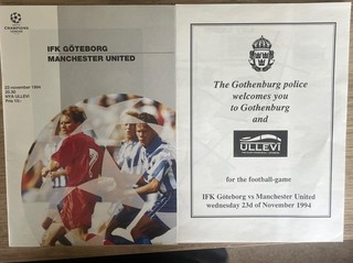 IFK Goteborg v Manchester United Champions League 23/11/1994 & Police Notice
