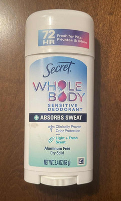 Secret Whole Body Sensitive Deodorant Light & Fresh Scent Aluminum Free Solid