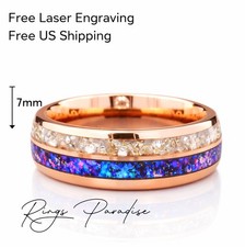 Nebula Stone Rose Gold Tungsten Ring | German Crystal Wedding Band - 7mm