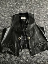Continental Leather Fashions Black Vest W Conch Size 46 Made In USA Biker