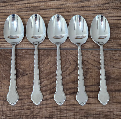 Oneida CELLO Set of 5 Oval Soup Spoons Community Stainless Steel Burnished 7''