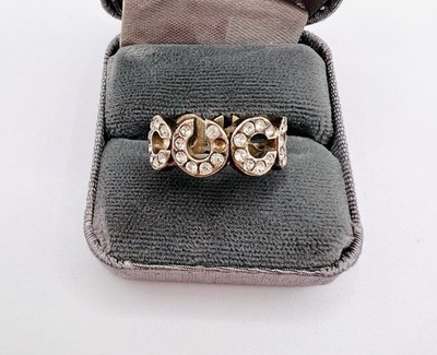 Coach Sterling Silver C Logo Crystal Ring Size 7
