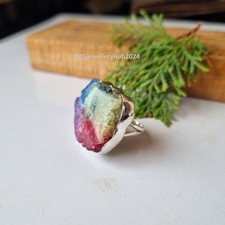 Rainbow Solar Quartz Gemstone Ring 925 Sterling Silver Mother Gift Ring PG6470
