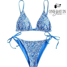 Zaful Floral Triangle Tie Side Bikini Size M