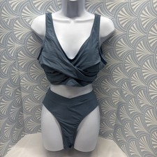 Women High Waisted Bikini Set Two Piece Swimsuit Teal Size XXL Crisscross Back