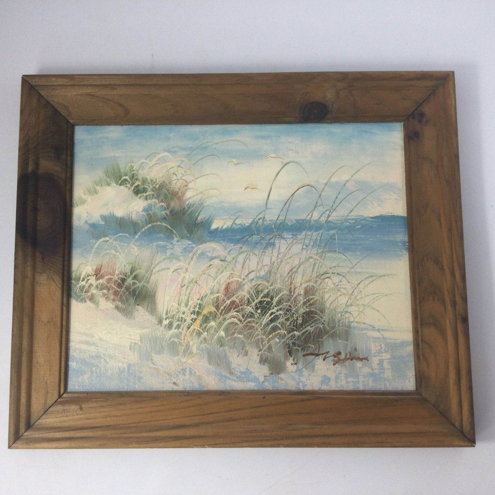Vintage Oil Painting Ocean Sea Beach Nautical Wooden Frame Signed