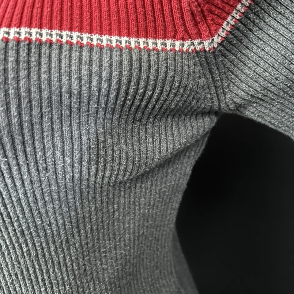 Vintage 90s Gap Ribbed Knit Turtleneck Sweater Red Gray Gilmore Large Academia - Image 4 of 4