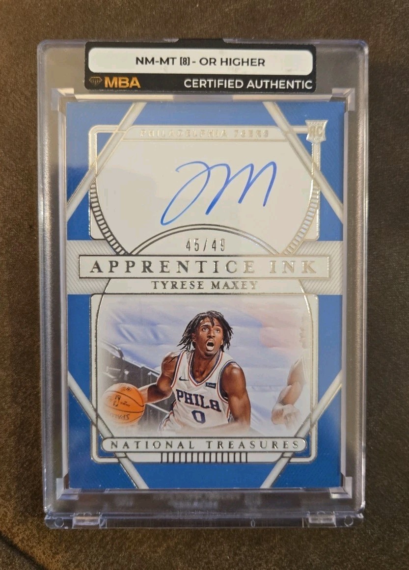 Tyrese Maxey 2020-21 Panini National Treasures 45/49 Auto Blue Apprentice Ink RC