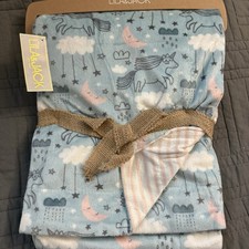 Lila  Jack Soft Celestial Unicorn Moons Reversible Baby Blanket Stripes Girls