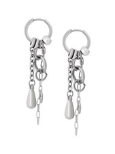 Gothic Punk Silver-tone Hoop Chain Earrings, Goth Emo Punk Grunge Earrings, Chri