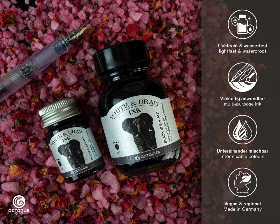 Octopus Write and Draw Ink 347 Black Elephant, wasserfeste Tinte zum Schreibe... - Bild 2 von 4