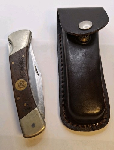 CHICAGO CUTLERY L36 BIG LOCKBACK KNIFE W LEATHER SHEATH WOOD HANDLE ETCHED