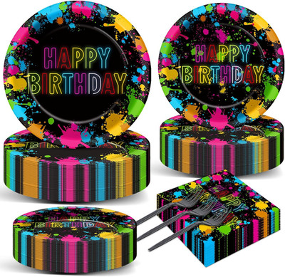 200Pcs Neon Party Paper Plate and Napkins Supplies Neon Birthday Party Decoratio