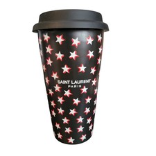 Saint Laurent Paris Ceramic Black White and Red Stars Travel Coffee Mug