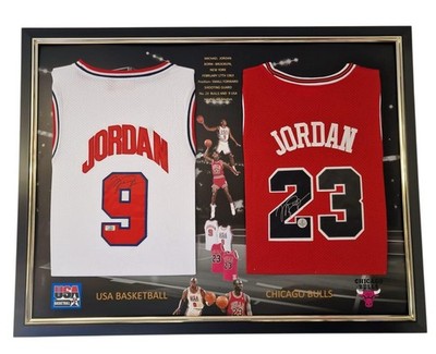 Michael Jordan Signed Chicago Bulls Team USA Jerseys Double