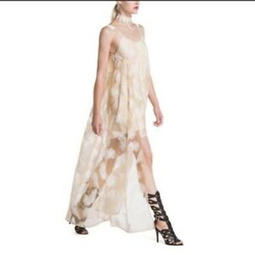 Revolve Line & Dot Feather Overlay Maxi Dress Size S NEW - Picture 3 of 8