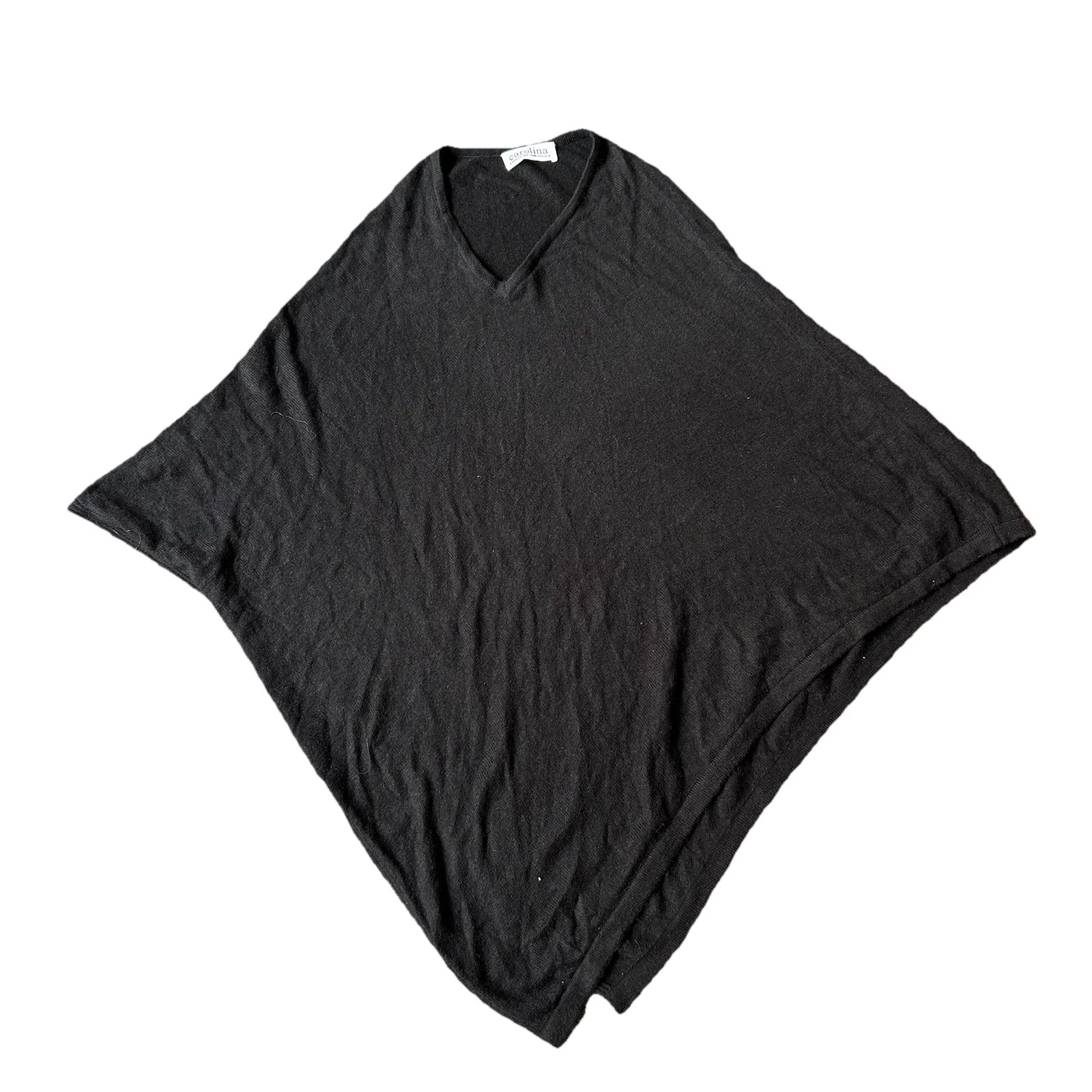 Carolina Cashmere Wool Poncho Cape Black V Neck Knit One Size