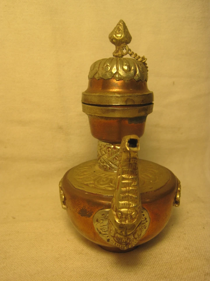 Tetera dragón metal cobre y plata adornada vintage Foto 4 de 4