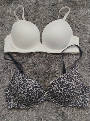 Lot of 2 Dorina White and Gray Lace Leopard print 38B underwire Padded- NWOT