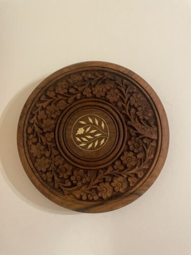 VTG Table Hand Carved 9"X15" Burning Pyrography Inlays Collapsable Floral RARE - Picture 8 of 15