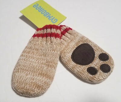 NWT Gymboree Vintage Baby Boy KNIT MITTENS 0-12m ALASKAN ADVENTURE Brown/Red Paw