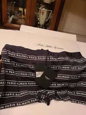 New BALMAIN**Limited Edition Logo Men Swim Trunks**XL $650 Black 
