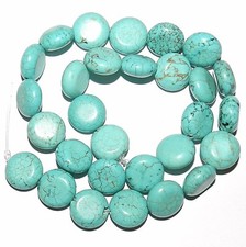 NG2161 Light Blue-Green Turquoise 14mm Flat Round Magnesite Gemstone Beads 15"