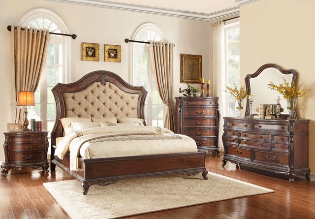 Traditional Dark Brown Finish Bedroom Furniture 5pc Set W Queen Old World Cherry Brown Finish Bedroom Furniture 5pc Set W Queen Panel Bed A5m