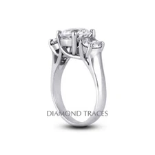 4.57ct F-SI1 Ideal Round AGI Genuine Diamonds 950Plat Trellis 3-Stone Ring 3.6mm