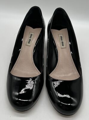 Miu Miu Black Patent Leather Crystal Embellished Heel Closed