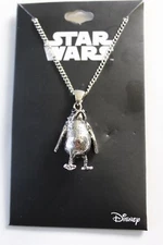 Disney Star Wars 3D Porg Charm Metal Long Necklace Silver Tone