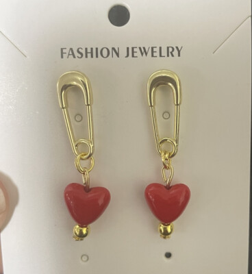Modeschmuck Damen 925 Sterling Silber Post rote Kunstperlen Safty Pin Ohrringe